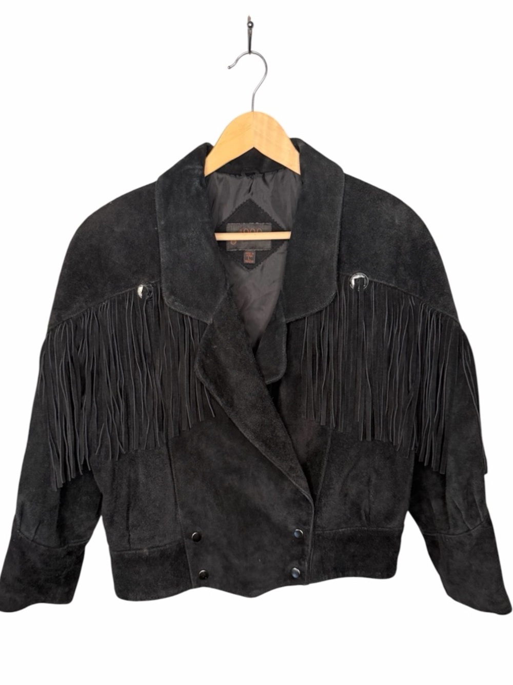 Vintage g4000 90s Black Western Leather Jacket Fringe